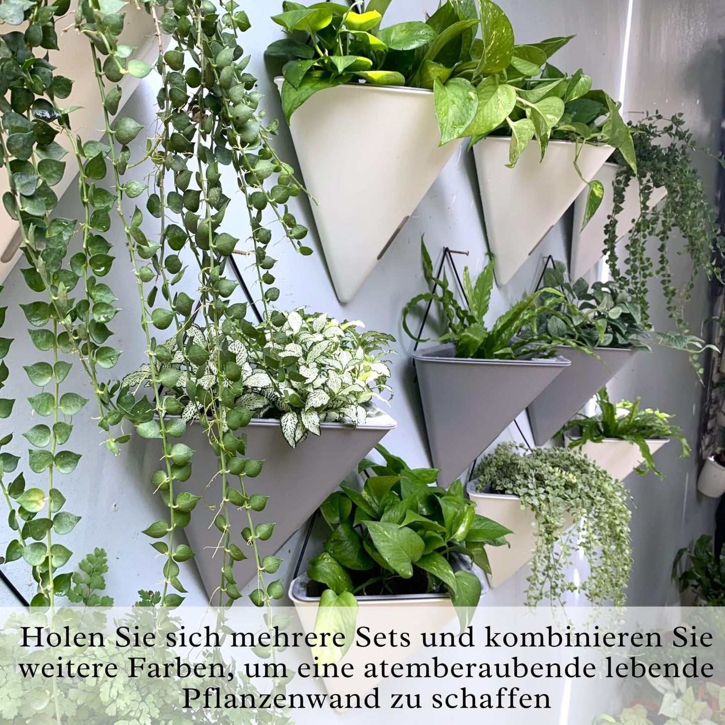 LaLaGreen Wall Planters for Indoor Plants - 4 Pack, 12 Inch Large Self Watering Black Geometric Hanging Flower Vase Vessel with Metal Hanger, Modern Stylish Wall Mounted Succulent Pot Holder Decor