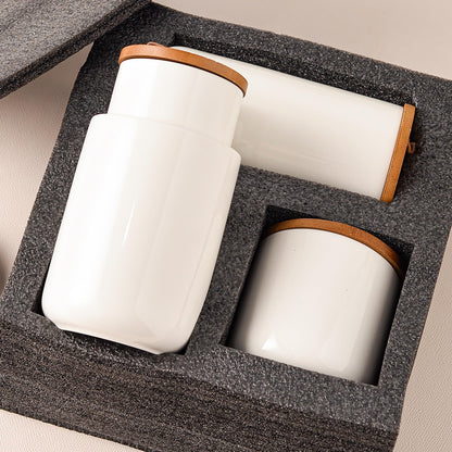 CoorFormer White Ceramic Canister Set with Bamboo Lids, 4-Piece Airtight Food Storage Jars for Kitchen – Flour, Sugar, Coffee, Tea, Spice – Smaller, Small, Medium, Large Sizes
