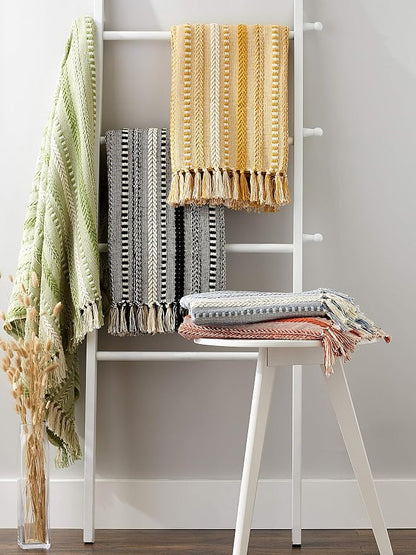 DII Braided Striped Decorative Throw Blanket, 50x60, Antique Green