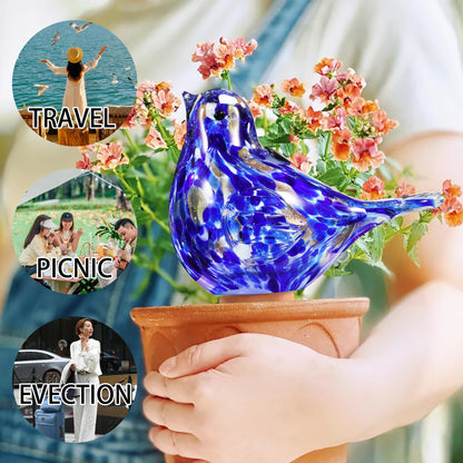 Plant Watering Globes, Bird Glass Self Watering Planter Insert - Glass Plant Water Globes for Daily Use, Planter Spikes to Support Indoor & Outdoor Plant Health, Dark Blue