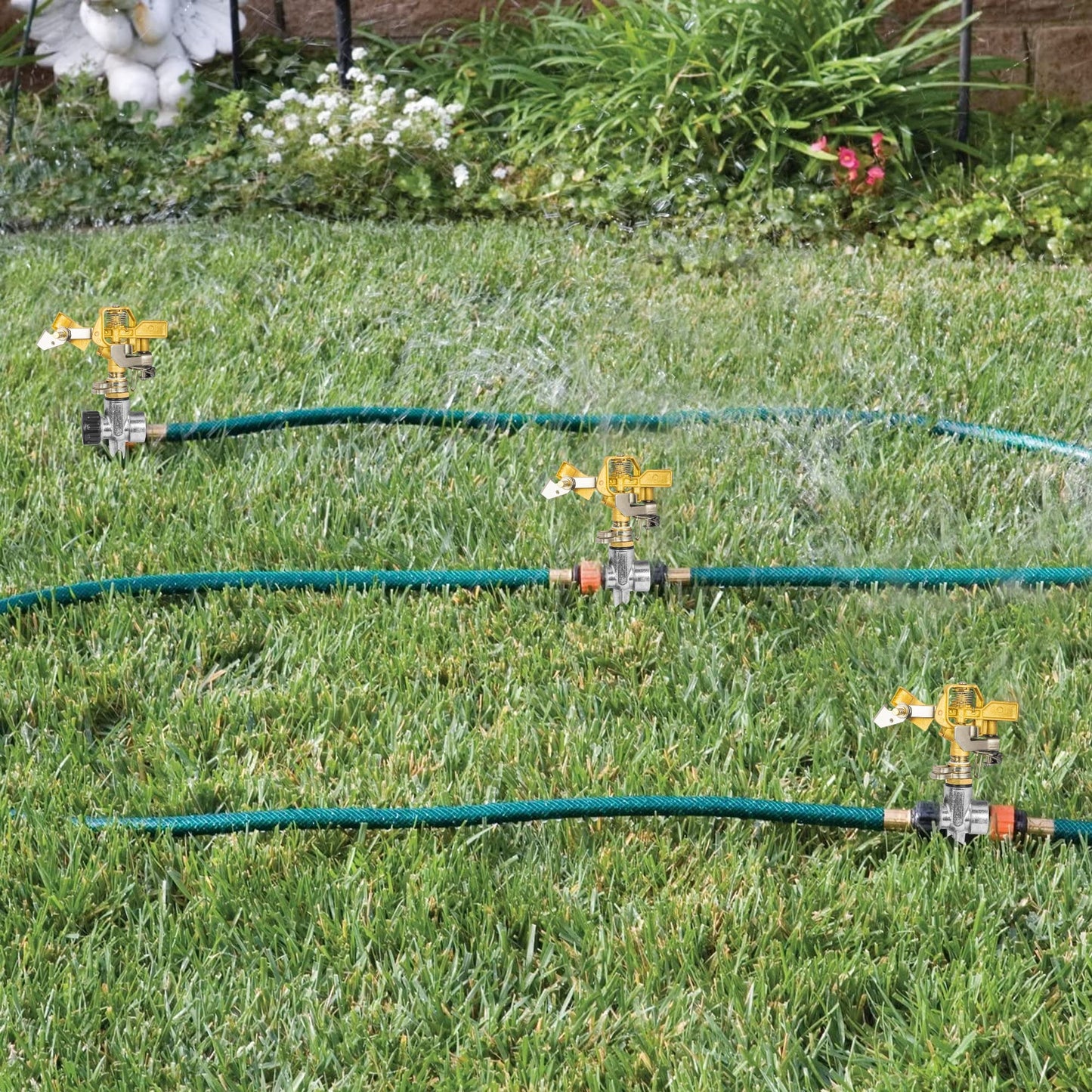 Hourleey 6 Pack 1/2 inch Zinc Alloy Lawn Sprinkler Spike Base, Water Flow Thru Sprinkler for Yard, Lawn, Garden and Grass Irrigation