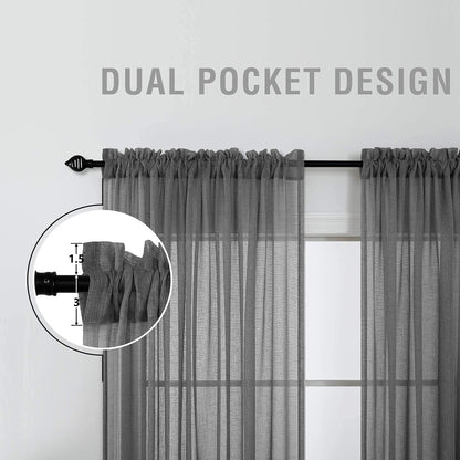 Dark Gray Curtains 108 Inches Long for Living Room Set of 2 Rod Pocket Elegant Faux Linen Textured Drapes Semi Sheer Light Filtering Curtains for Large Windows Patio 52x108 Inch Length Charcoal Grey