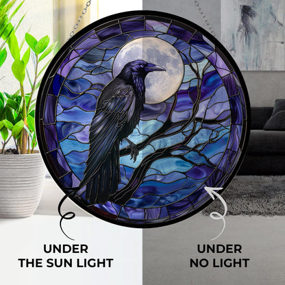 365CUSGIFTS Moon Crow Stained Glass Window Hanging Sun Catcher Halloween Haning Ornament Decoration Christmas Birthday Gifts for Lover and Friends