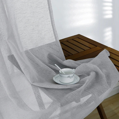KOUFALL Grey Curtains 84 Inches Long for Bedroom Set 2 Panels Pair Rod Pocket Window Translucent Faux Linen Drapes Light Filtering Semi Sheer Gray Opaque Curtains for Living Room 52x84 Inch Length