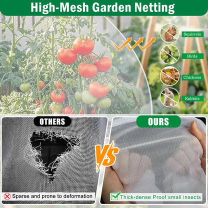 2PCS Garden Netting for Raised Beds, 4.8 X 2.2FT Garden Raised Bed Cover with Drawstring, Plant Netting for Garden Protection, Insect Bird Pest Barrier for Vegetables Fruits Flowers Crops
