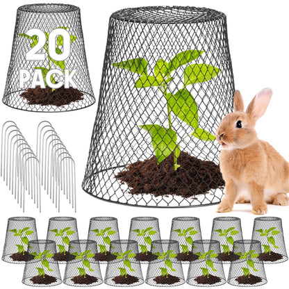 Geosar 20 Pcs 9 Inch Chicken Wire Cloche Plant Protector Cover Metal Garden Cloche Netting Protection Cages Vegetables Flowers with Garden Stakes Avoiding Chicken Rabbit Squirrels Birds (Black)
