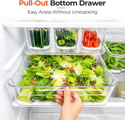 SMRCAD Fridge Organizers and Storage, 8 Pack Clear Freezer Organizer Bins with Lids for Kitchen, Pantry, Refrigerator, Food, Fruit, Vegetable Storage (8 Bins (Include Pull-out Drawer))