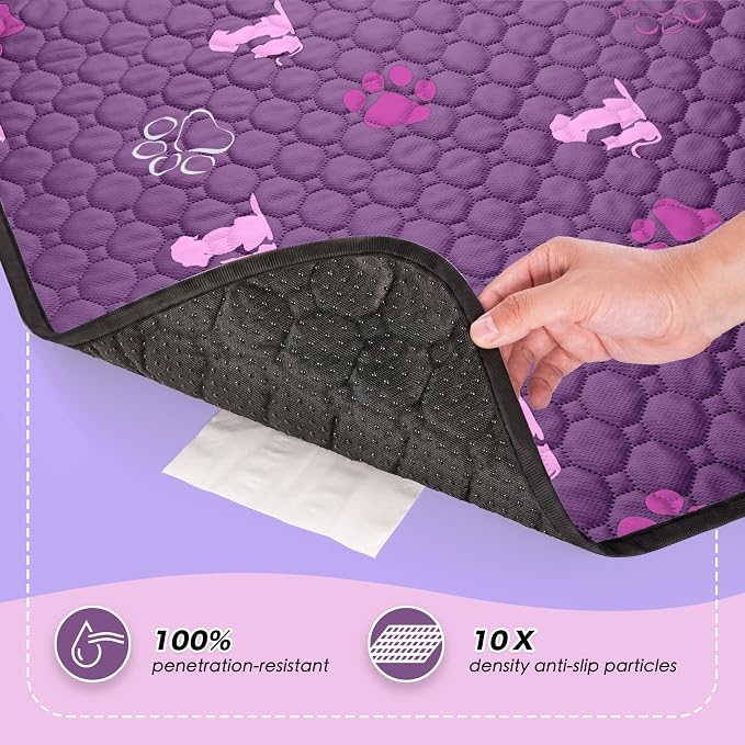 WanpeeGoo Washable Pee Pads, Puppy Pee Pad for Dogs, 2 Pack Absorbent Reusable Training Dog Pads Pet Puppy Pads, Non-Slip Potty Pads for Whelping, Playpen, Crate, Bed, Purple 24"x48"