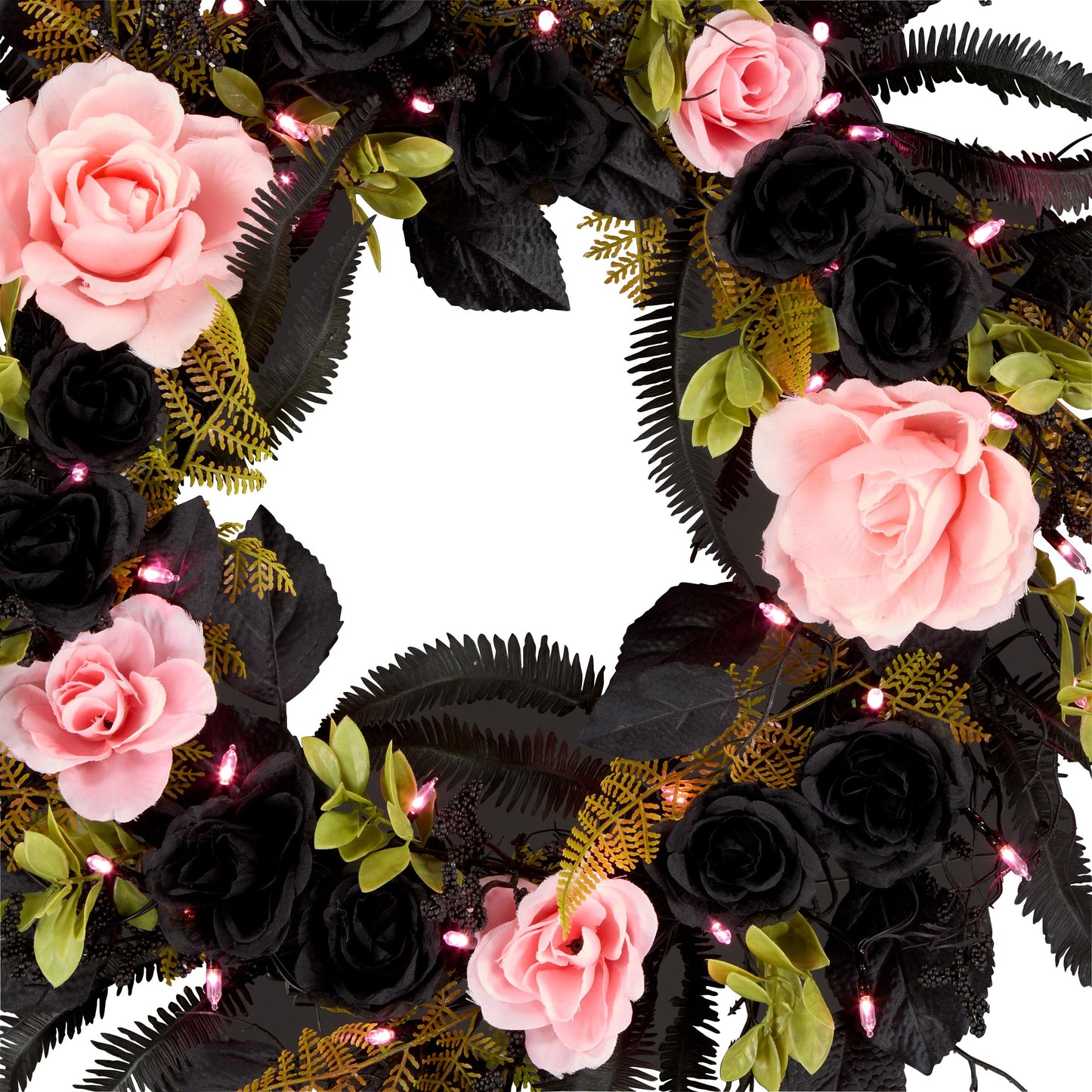 National Tree Company, 24inch Artificial Cute and Creep Halloween Wreath, 40 Pink LED Lights