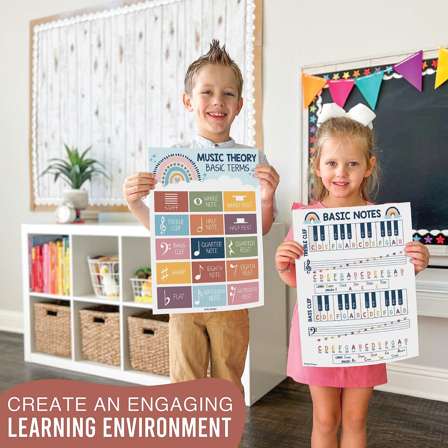 Hadley Designs 9 Music Classroom Posters – Boho Music Classroom Decor, Choir & Solfege Prints, Bulletin Board Decorations, Educational Supplies for Teachers