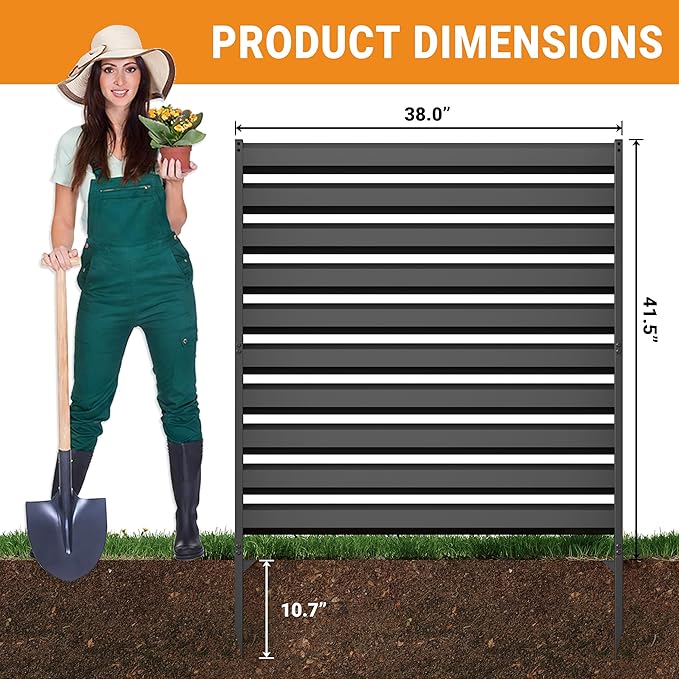 CJF Outdoor Privacy Screens, 42" H x 38" W Metal Air Conditioner Fence Panels, Pool Equipment Enclosure, Trash Can Screens Fence Kit for Outside Backyard Patio(Black/3-Panel)