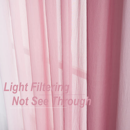 1 Piece Ombre Chiffon Sheer Window Scarf Valance Curtain 18ft for Living Room Girls Bedroom Decor, 216 Inch Long Crinkle Soft Window Sheer Voile Valance for Holiday, Wedding Party Decor, Pink, 52"W