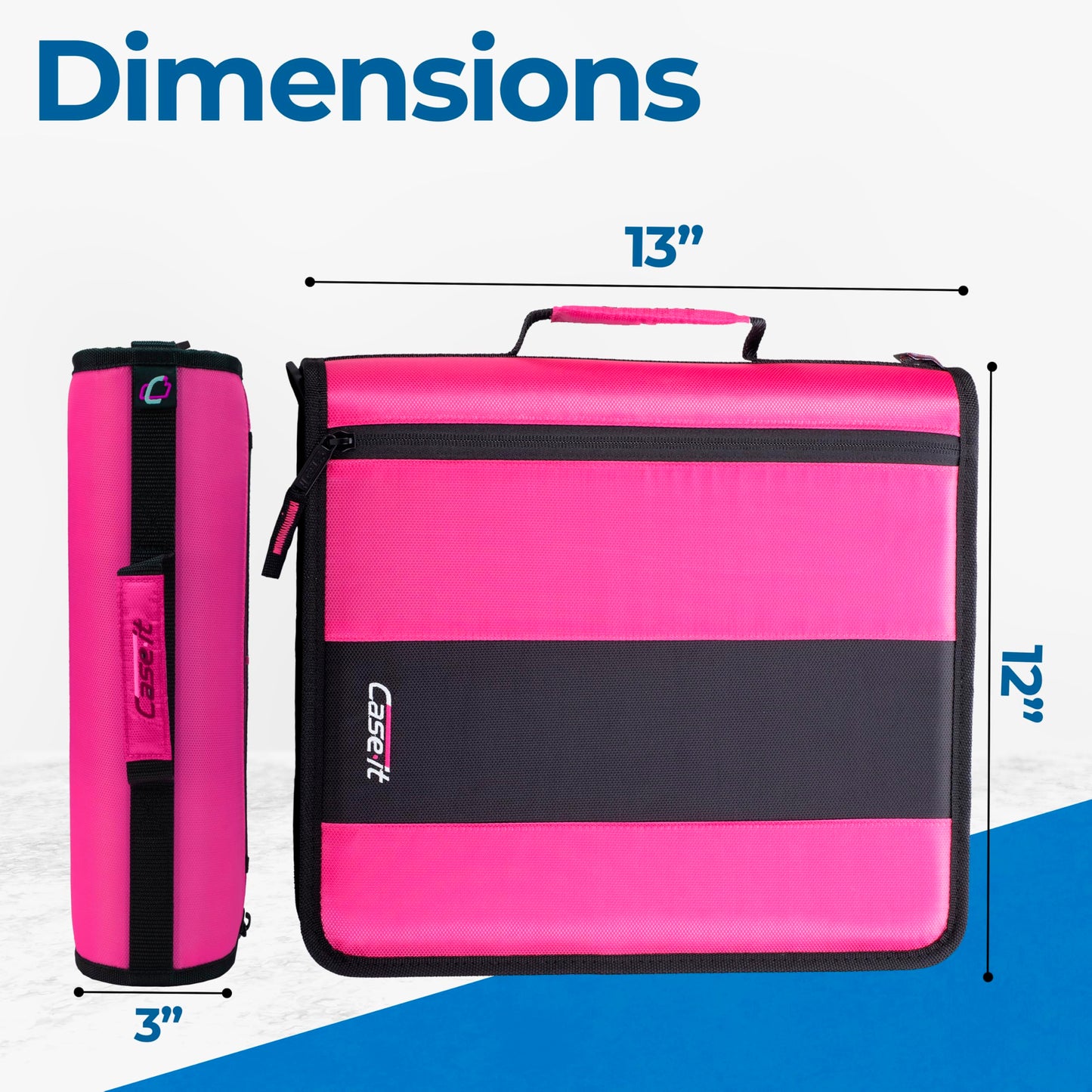 Case-it Classic Zipper Binder | 2-Inch O-Rings, 350 Sheet Capacity, Multiple Storage Pockets & Shoulder Strap | School & Office Organizer | D-251 Magenta