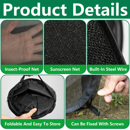 2 Pcs Pop Up Garden Netting Bug and Shade Covers, 22" x 22" x 22" Plant Sun Shade Top Bird Netting Tents, Insect Barrier Sun Protection Plant Cover Tent for Outdoor Plants Vegetables Fruits (Black)