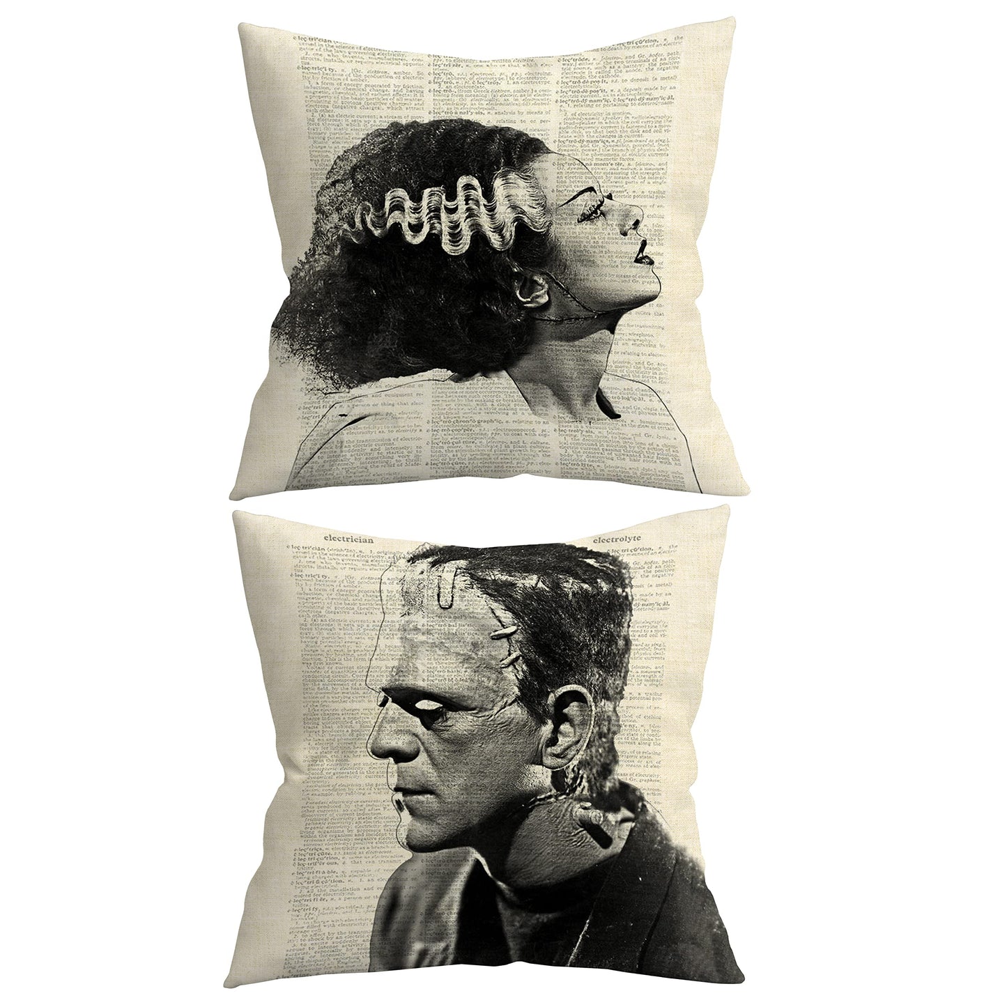 Giosve 18x18 in Set of 2 Decorative Pillowcase Halloween Gothic Couple Horror Throw Pillow Cover Gifts for Gothic Room Couch Sofa Decor, Gifts for Couples, Valentine Day (Beige)