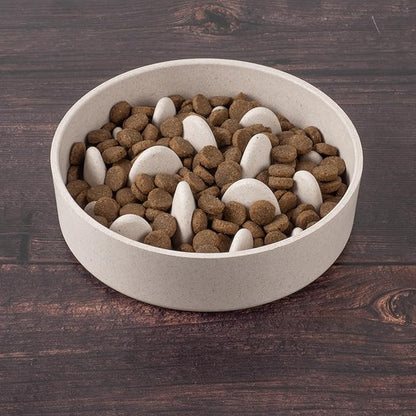 Fuzzl Titan Bamboo Slow Feeder Dog Bowl Large with Ultra Grip Rubber Base Pet Bowl 8 Inch