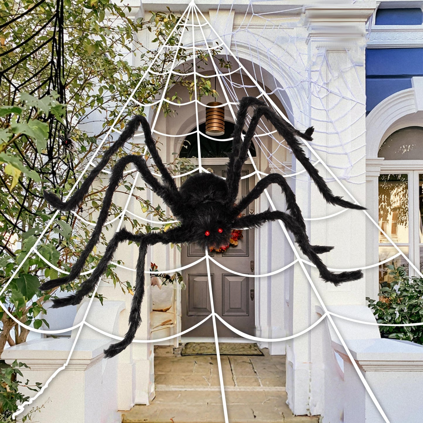 JOYIN Halloween Spider Web and 59'' Giant Spider, 16.4 x 15.7 Ft Large Triangular Web for Outdoor Decoration, Giant Spiderweb for Patio, Garden, Yard, Haunted House Decor, Indoor Home Party Supplies