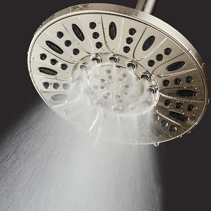 AquaDance BRUSHED NICKEL High Pressure 6-Setting 7" Rain Shower Head – Angle Adjustable, Anti-Clog Showerhead Jets, Tool-Free Installation - USA Standard Certified - Top U.S. Brand