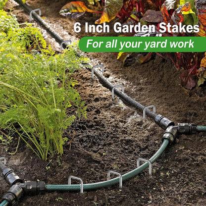 200 Pack Landscape Staples Garden Stakes 6 Inch 11 Gauge Galvanized Landscape Fabric Pins Anti-Rust Landscape Spike Heavy Duty Ground Staples for Weed Barrier, Irrigation Tubing & Lawn Decor