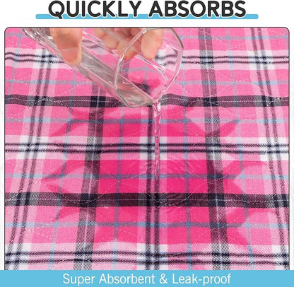 Washable Pee Pads for Dogs - 24”x36” 4PCS, Whelping Pad for Puppy Training, Playpen Crate Bed Floor Protector, Reusable Dog Potty Pads Non-Slip, Super Absorbent & Odor Controlling, Pink Plaid