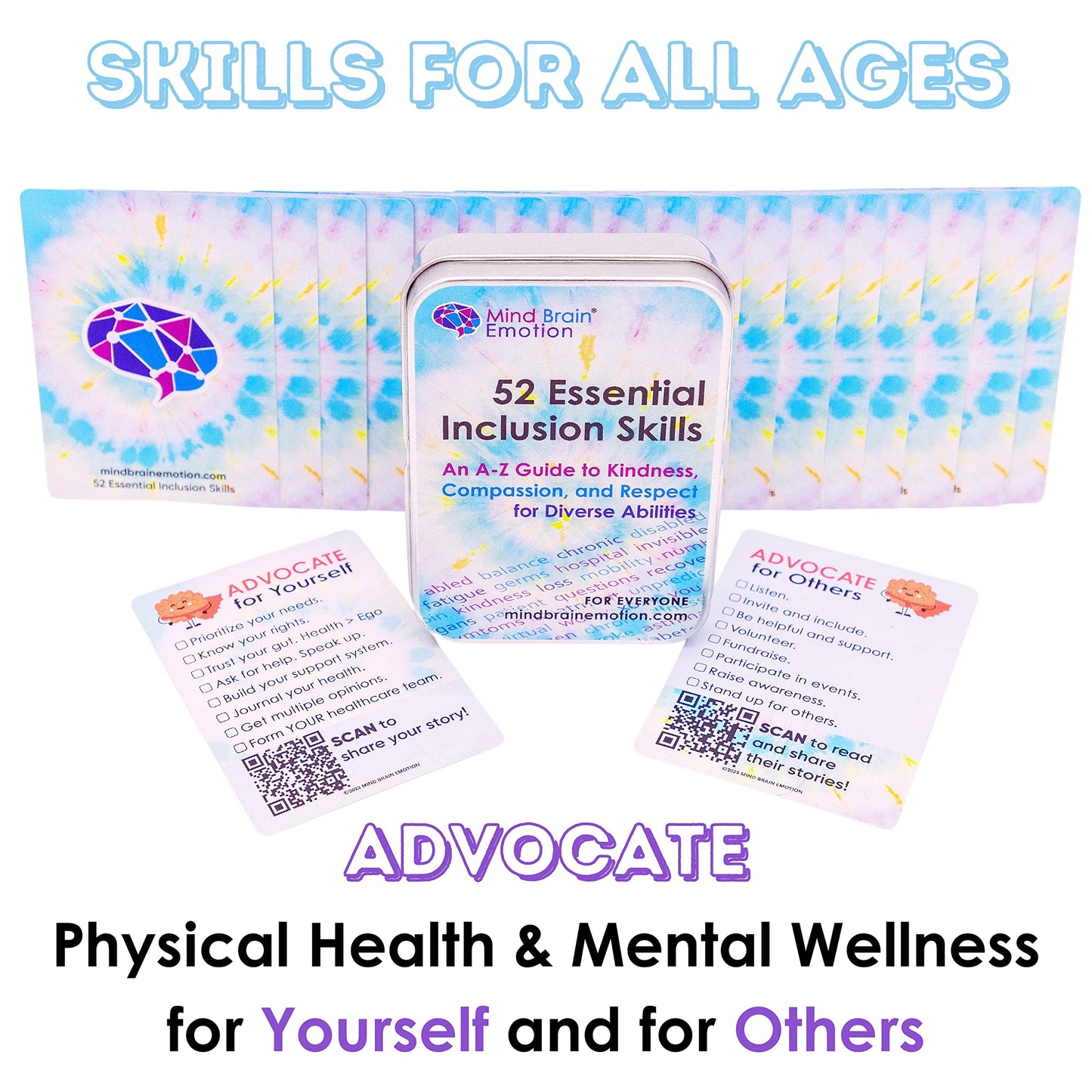 Mind Brain Emotion 52 Essential Inclusion Skills - A to Z Guide to Kindness, Compassion, Respect for Diversity and Disabilities - Educational Cards and Health Advocate to Teach Kids Empathy