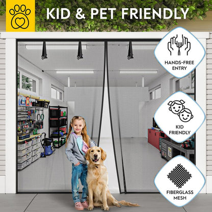 AUGO Garage Door Screen, 2 Car 8x7FT, Fiberglass mesh with Magnetic Closure, Heavy Duty Weighted Bottom, Easy Assembly & Pass, Hands Free Screen Door