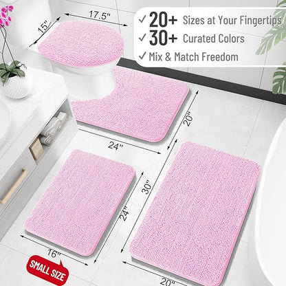 OLANLY Toilet Rugs U-Shaped 20x20, Extra Soft Absorbent Chenille Contour Bathroom Rugs for Toilet, Dry Quickly, Machine Washable, Non-Slip Bath Mat, Pink