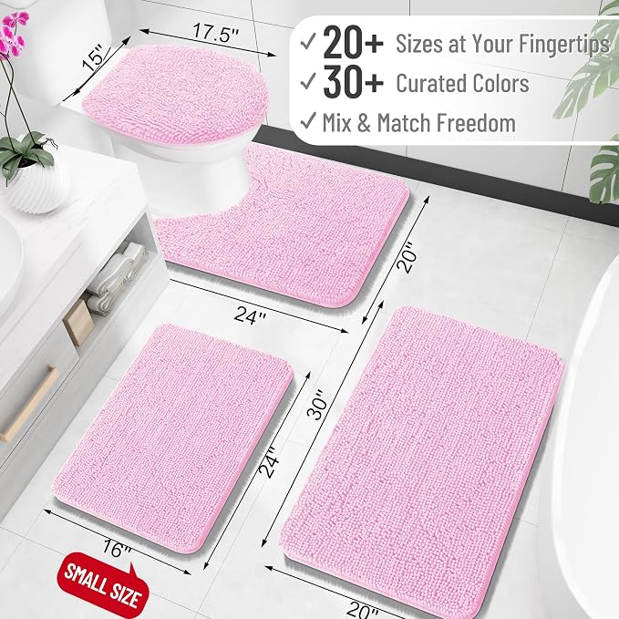 OLANLY Bathroom Rugs 30x18, Extra Soft Absorbent Chenille Bath Rugs, Rubber Backing Quick Dry, Machine Washable Bath Mats for Bathroom Floor, Tub and Shower, Home Decor Accessories, Pink
