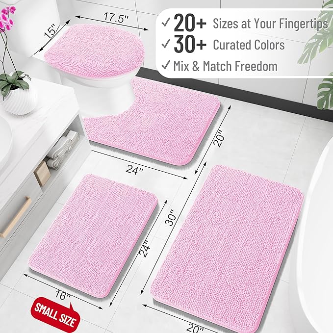 OLANLY Large Bathroom Rugs 47x32, Extra Soft Absorbent Chenille Bath Rugs, Rubber Backing Quick Dry, Machine Washable Bath Mats for Bathroom Floor, Tub and Shower, Home Decor Accessories, Pink