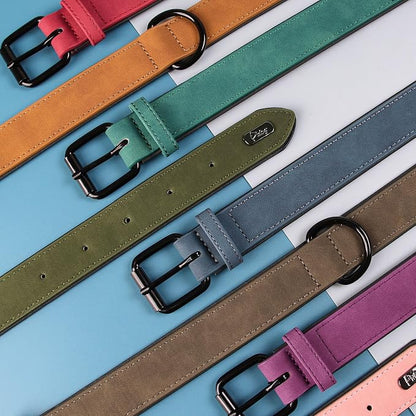 Didog Soft Padded Leather Dog Collar, Breathable Heavy Duty Dog Collar Leather with Adjustable Rust-Proof Metal Buckle for Small Medium Large Dogs, Green, XL