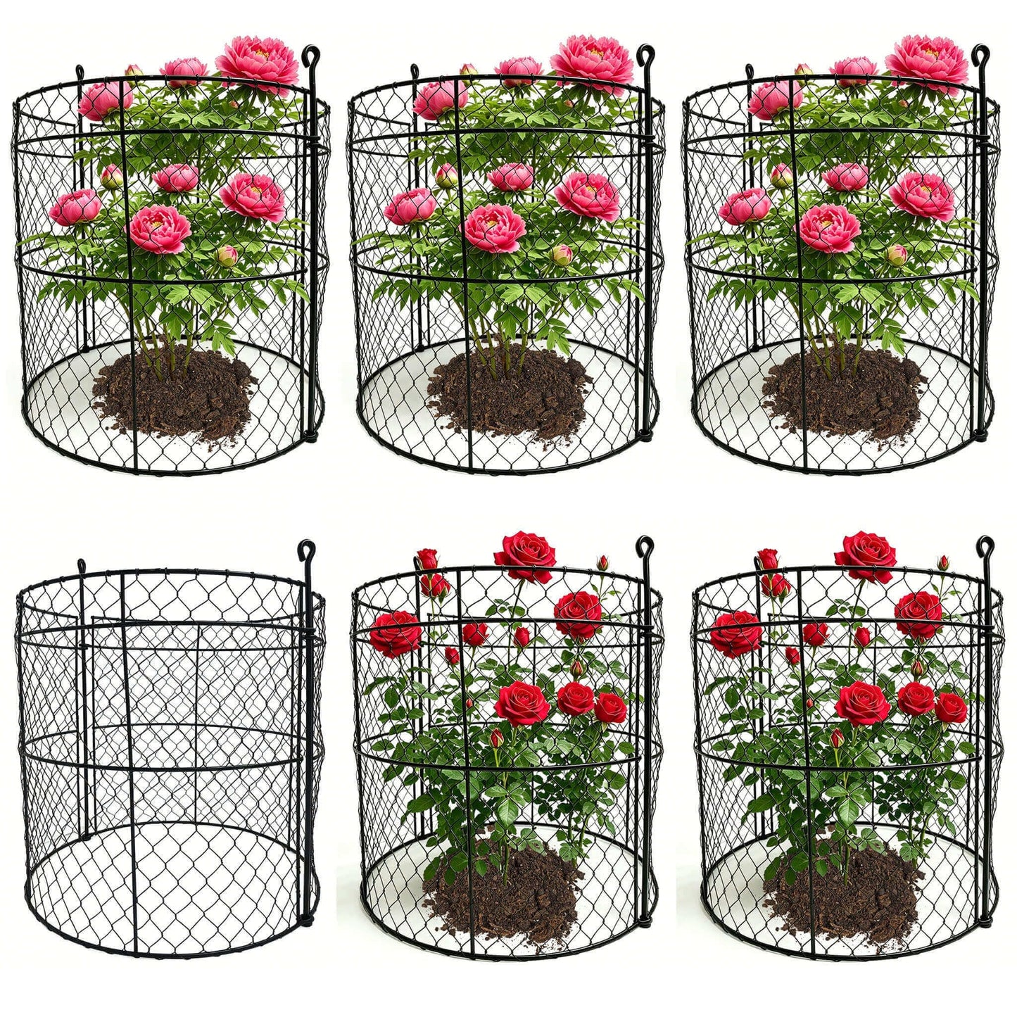 6 Pack Heavy-Duty Chicken Wire Plant Cloches, 14"x16" Rustproof Chicken Wire Cages for Flowers, Seedlings & Vegetables, Combine to Large Fences for Raised Beds & Patios, Keep Rabbits, Squirrels Out