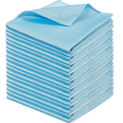 Tatuo 18 Pcs Microfiber Glass Cleaning Cloths (16 x 16) Polishing Cloth - Streak Free - Lint Free - Quickly Clean Windows, Glasses, Windshields, Mirrors, Stainless Steel, Monitor(Blue)