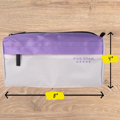 Five Star Pencil Pouch 9-Pocket Zipper Storage Organizer Case for Office Supplies Earbuds Chargers Cables Makeup, Tan/Purple (505600E)