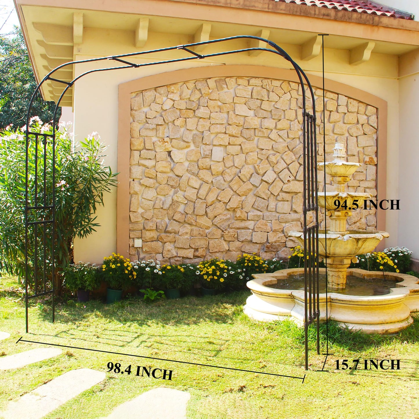 SCENDOR Arch for Climbing Vines Garden Arbor 94.5" H x 98.4" W Lightweight Metal+PE Coated Archway Trellis Flower Frame Plants Vine Frame Rose Support Outdoor Easy to Assemble, Black