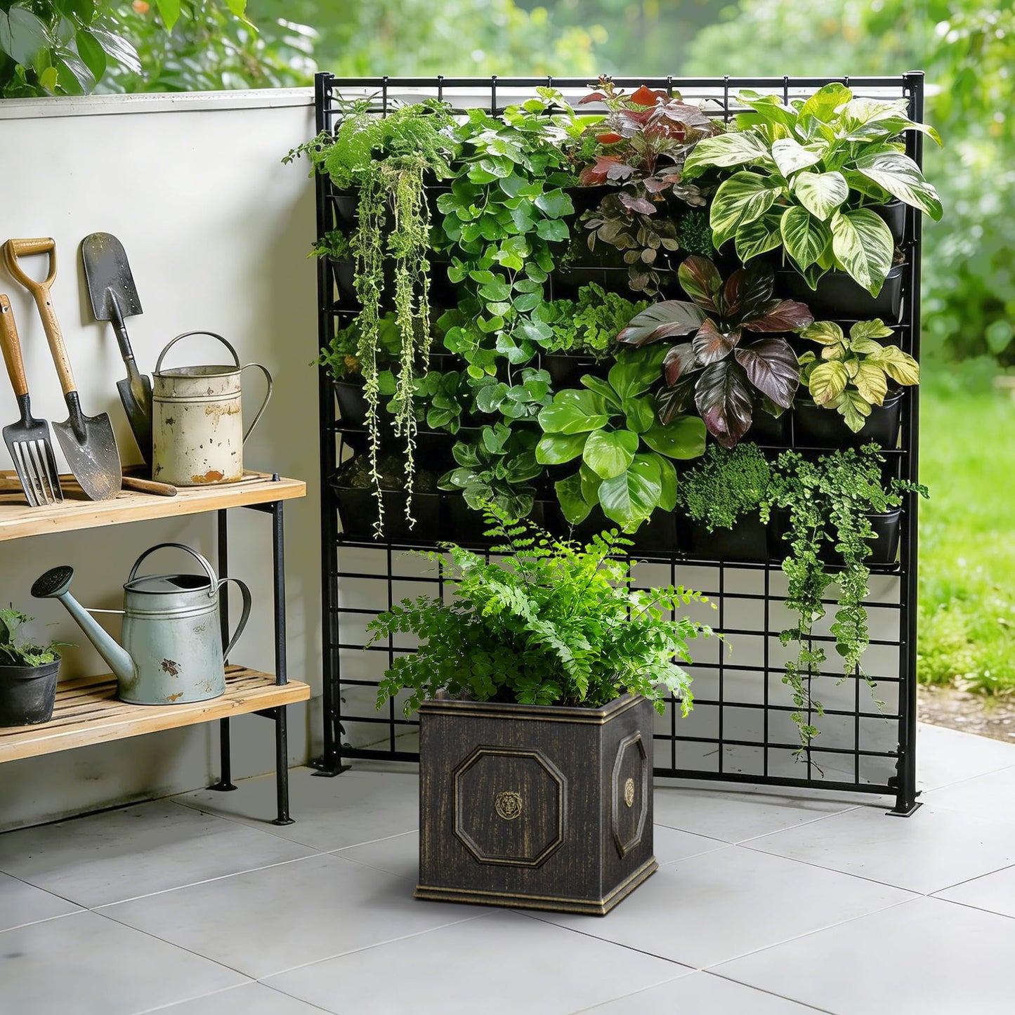 Kante Square Lion Head Concrete Planter, Classic English Style Plant Pot with Drainage Hole and Rubber Plug for Indoor Outdoor Garden Patio Home, 12.6"x12.6"x12.6" Oil Rubbed Bronze