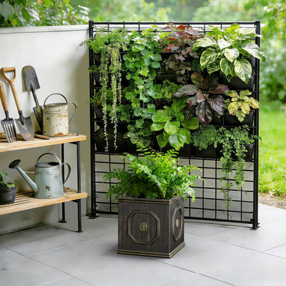 Kante Square Lion Head Concrete Planter, Classic English Style Plant Pot with Drainage Hole and Rubber Plug for Indoor Outdoor Garden Patio Home, 12.6"x12.6"x12.6" Oil Rubbed Bronze