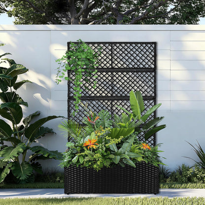 52’’ H Garden Planter Box with Trellis Outdoor for Vine Climbing Plants, Flowers Handwoven Rattan Garden Bed with Removable Liners for Backyard Patio Balcony