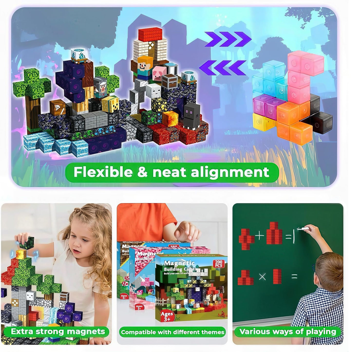 ILIEMOC 100 Pcs 0.8 Inch Magnetic Blocks for Creative Building and Stacking, Magnetic Cubes for Open-Ended World Style STEM Play for Kids Ages 3+ for Boy & Girl