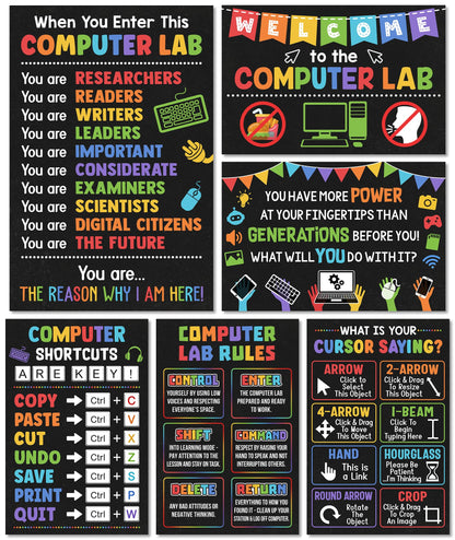 Lalunia 6 Pcs Computer Science Classroom Poster (11x16) - Computer Lab Posters, Teachers Supplies PC Shortcuts, Stem Technology Education Chart, PC Keyboard Wall Art For Kids, Back To School Gifts