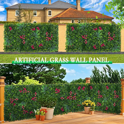 Yangrass Artificial Boxwood Wall Panels, 20''x20'' 12pcs Grass Wall Panels with Mint Plant Leaves, Greenery Backdrop Privacy Screen with UV Protection, Green Grass Wall for Garden Indoor Outdoor Decor