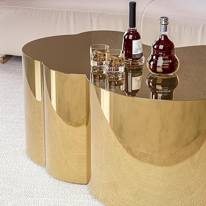 IKIFLY Modern Gold Stainless Coffee Table, Large Cloud Fashion Design Accent Table for Living Room Bedroom