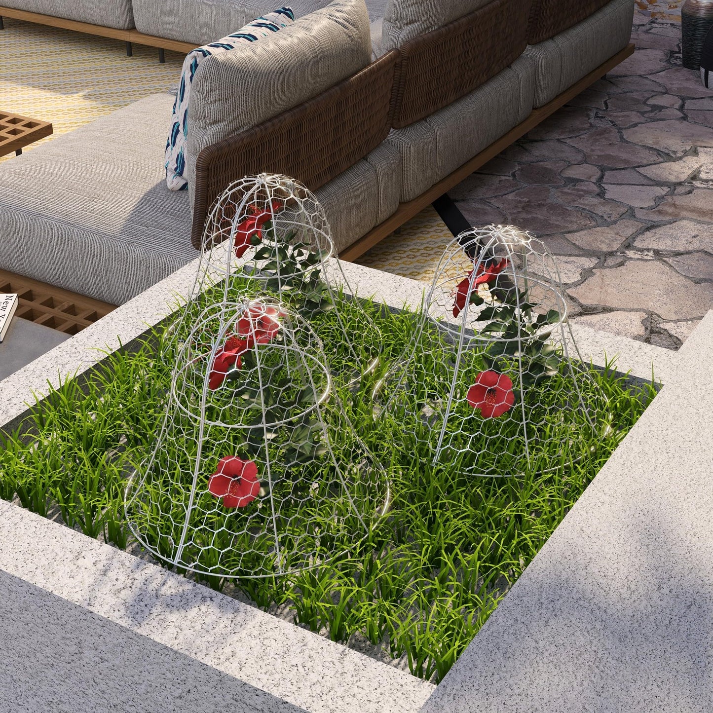 6-Pack Garden Chicken Wire Cloche, 16" x 13" – Metal Plant Protectors, Stackable Crop Cages, White, Animal Barrier for Outdoor Gardens