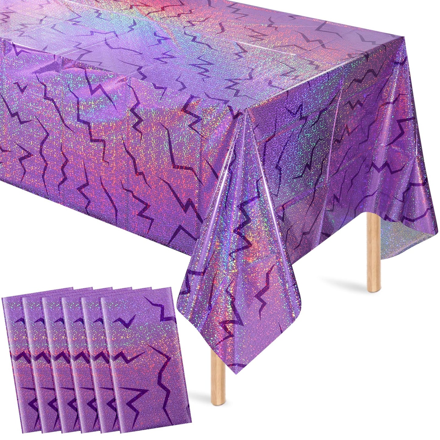 Hauwellter 6 Pack Iridescent Purple Kpop Plastic Tablecloth 54x108 Inch, Holographic Laser Disposable Table Cover, Rectangle Purple Table Cloth for Kpop Disco Halloween Birthday Party Decorations