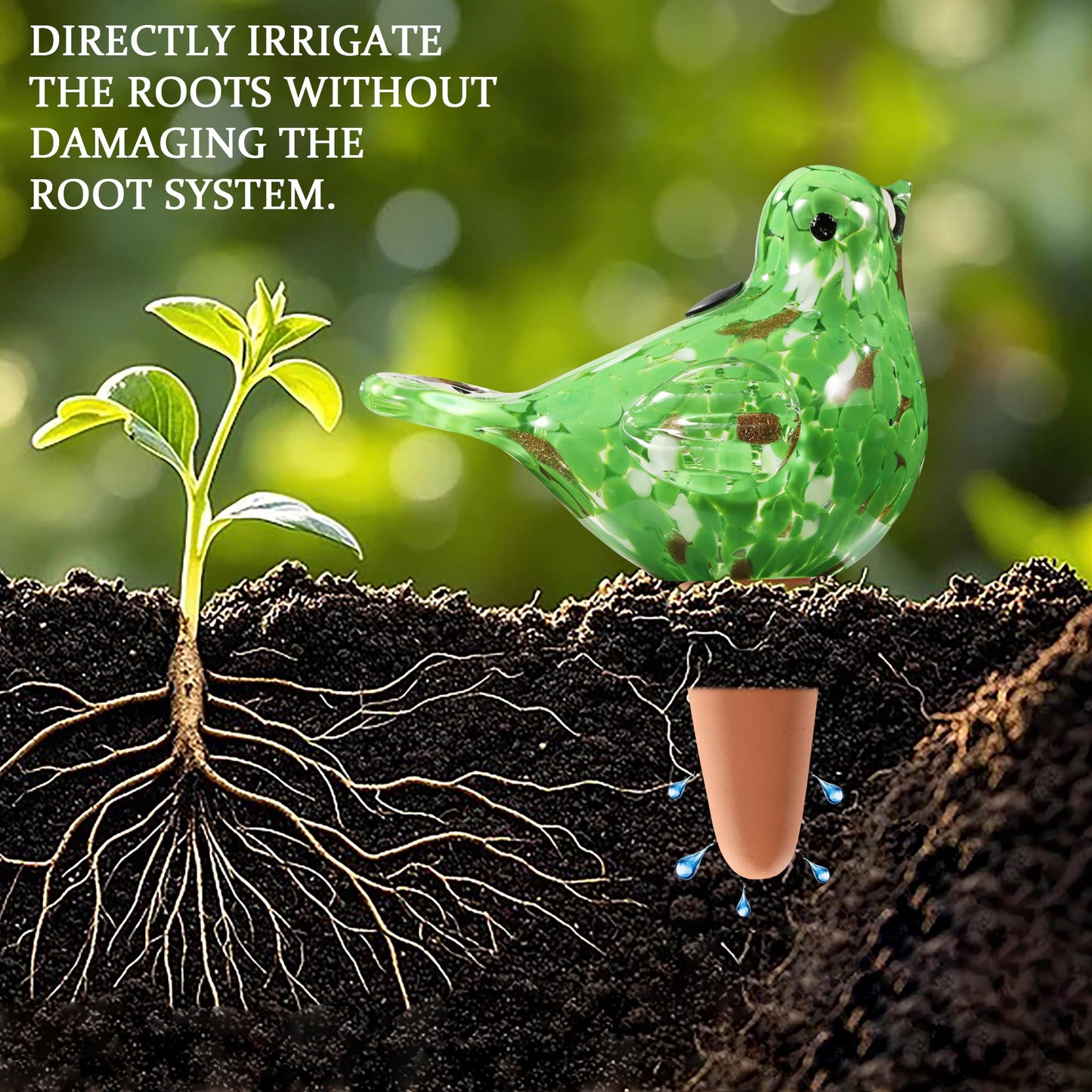 Naboher Glass Bird Shaped Plant Watering Ball Glass Automatic Watering Ball Flower Pot Insertion Spike Drip Irrigation Device Watering Ball Irrigation System Plant Enthusiast Gift (Green)