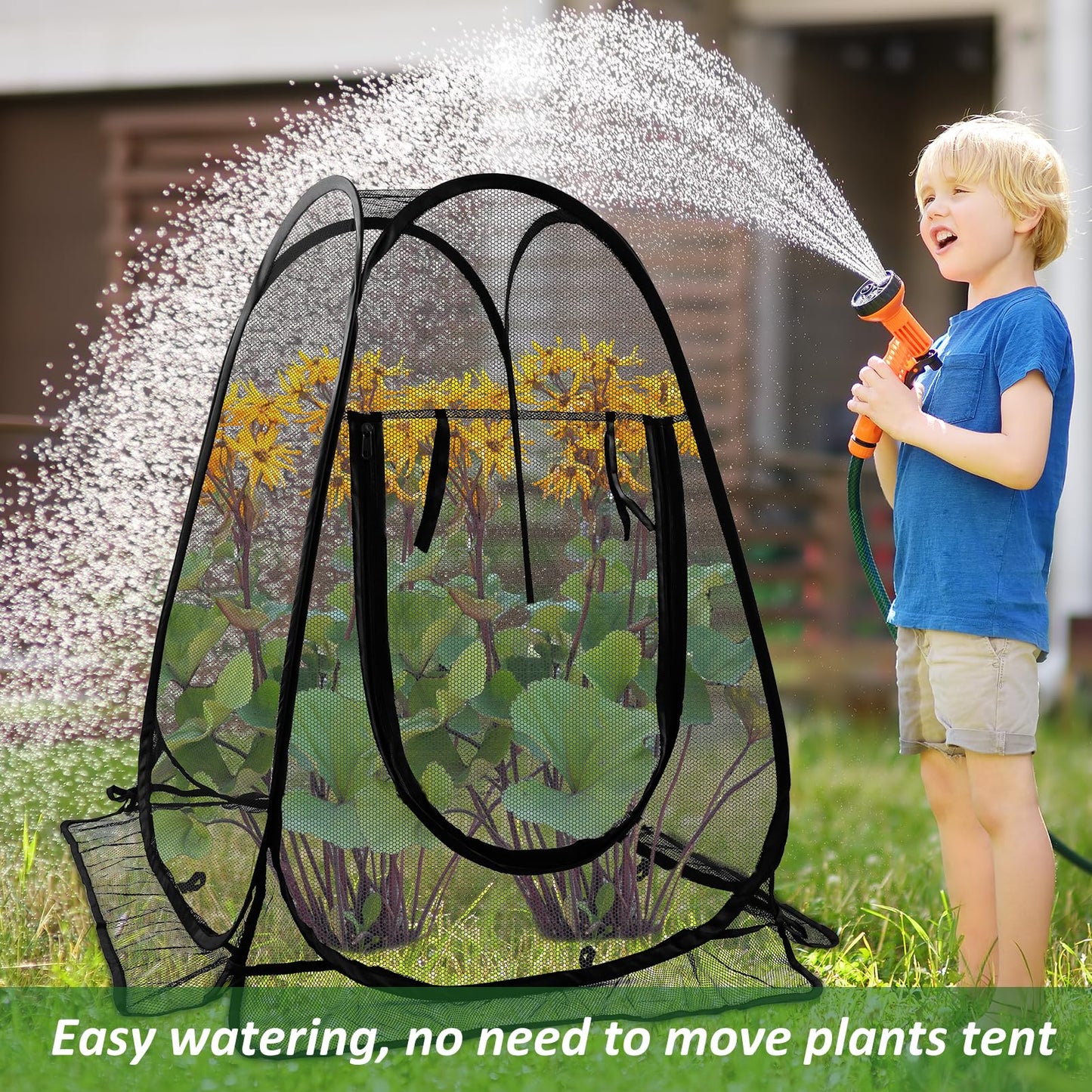 2pcs Pop Up Mesh Plant Protectors from Animals,Large Plant Netting Guard Cover with 8 Stake Crop Cage Fine Mesh Plant Tents for Protect Flower Tomato Vegetable from Deer Cat Bird Squirrel, 28x28x34 In