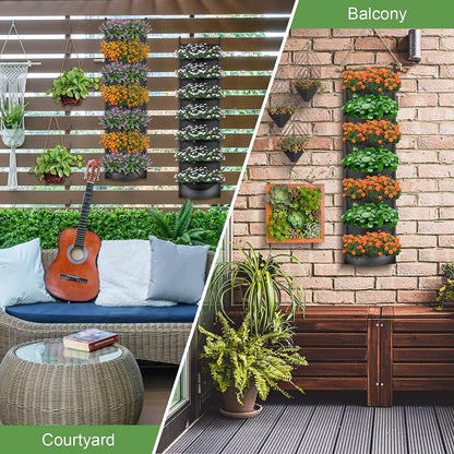 iPower 2-Pack Hanging Vertical Wall Planter 7 Pockets Upgraded Deeper Waterproof Herb Flower Growing Pouch Felt Cloth, for Yard Garden Fence Home, Balcony Office Decoration