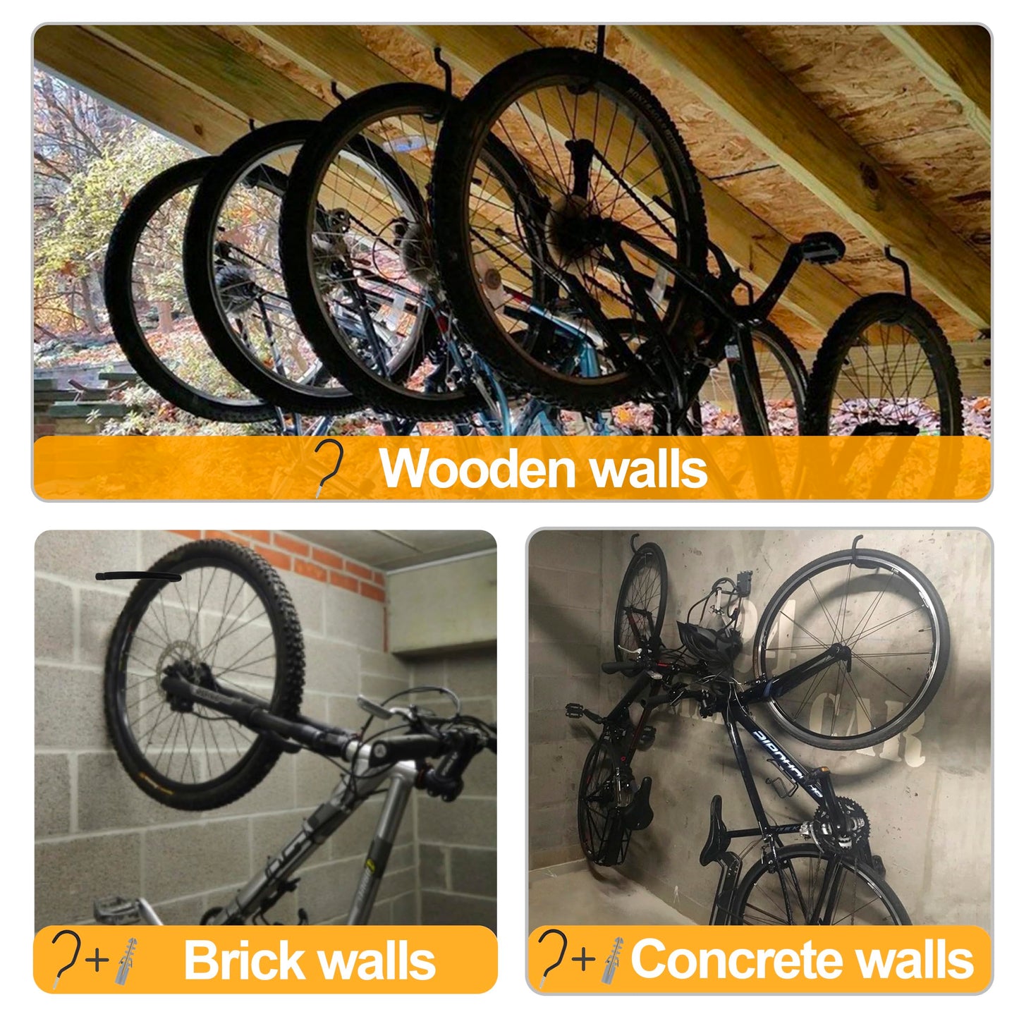 KURUI 9 in Mountain Bike Hooks for Garage Ceiling, Heavy Duty Bicycle Hangers for Hanging, Large Screw Hooks for Garage Ceiling Wall, No Drill Ceiling Hooks for Hanging Outdoor String Lights Plants