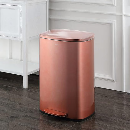 happimess HPM1006D Connor Rectangular 13-Gallon Trash Can with Soft-Close Lid and Free Mini Trash Can, Fingerprint Resistant, Modern, Minimalistic for Home, Kitchen, Office, Bathroom, Rose Gold