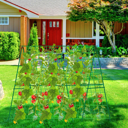 2 Packs 48" x 48" Foldable Cucumber Trellis for Raised Bed- A-Frame Garden Trellis for Climbing Plant Outdoor with Climbing Net & Plant Support Clip for Outdoor Plants Zucchini Vegetables Flowers
