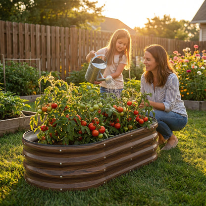 SnugNiture Galvanized Raised Garden Bed Outdoor, 2 Pcs 4x2x1ft Oval Metal Planter Box for Planting Plants Vegetables, Brown